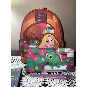 Loungefly Disney Tangled Mini Backpack Rapunzel Pascal Books Wallet Set